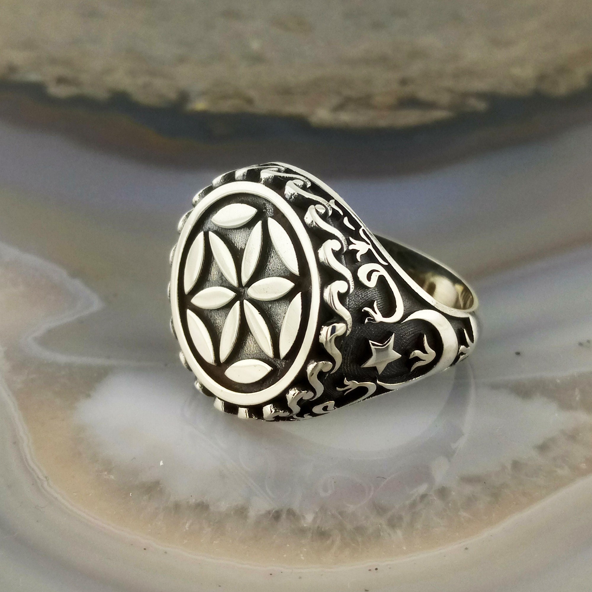Flower of Life Seal Silver Ring/silver Ring Decorated With - Etsy