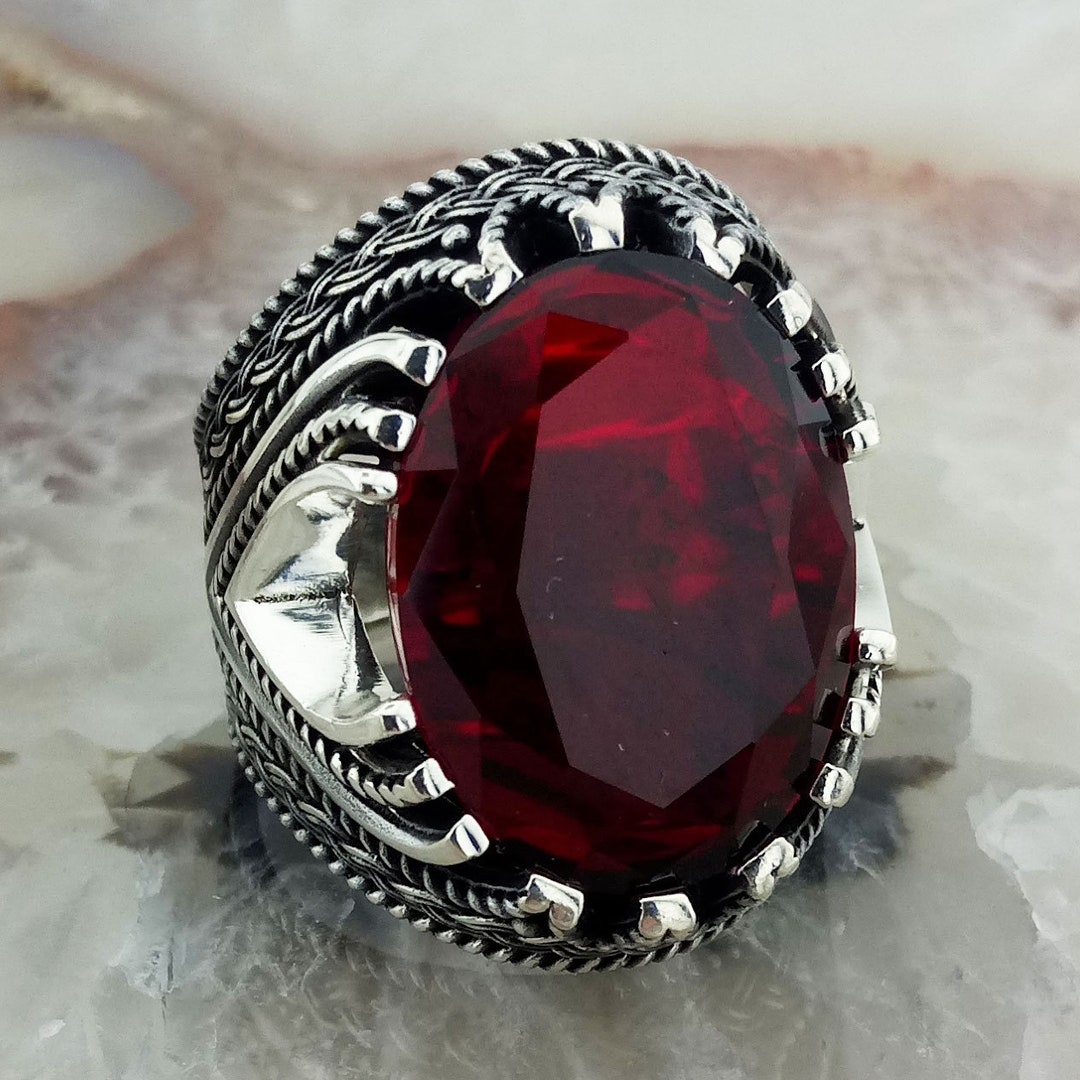 ring roter stein in herren herrenringe japan 925 Sterling Silber Roter Zirkon Stein Herrenring, Männerring, Roter