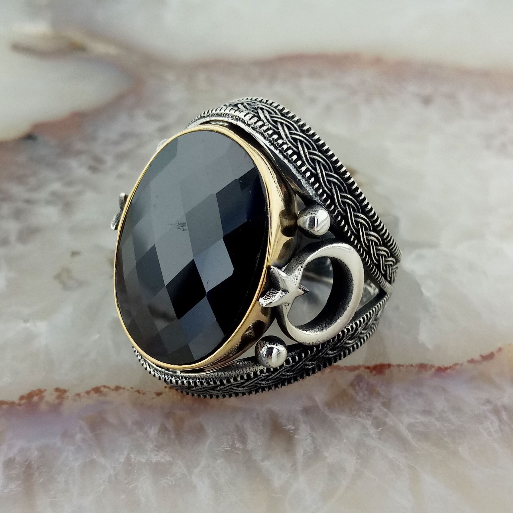 Black stone 2024 ring silver