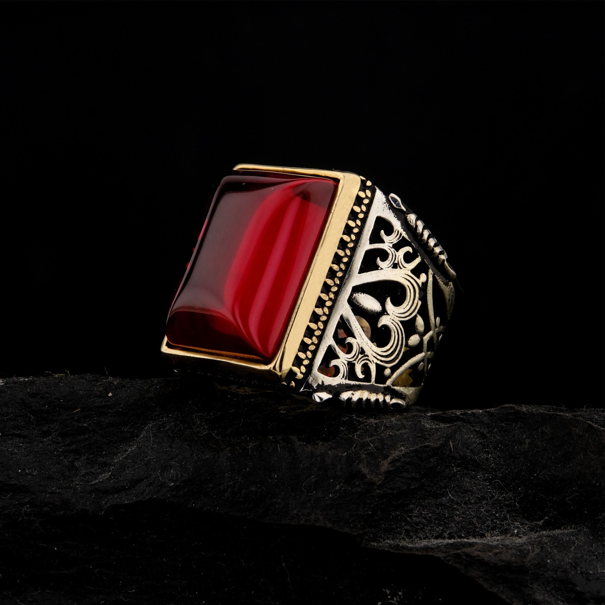 Handmade Sterling Silver Men's Ring: Ruby Statement Signet