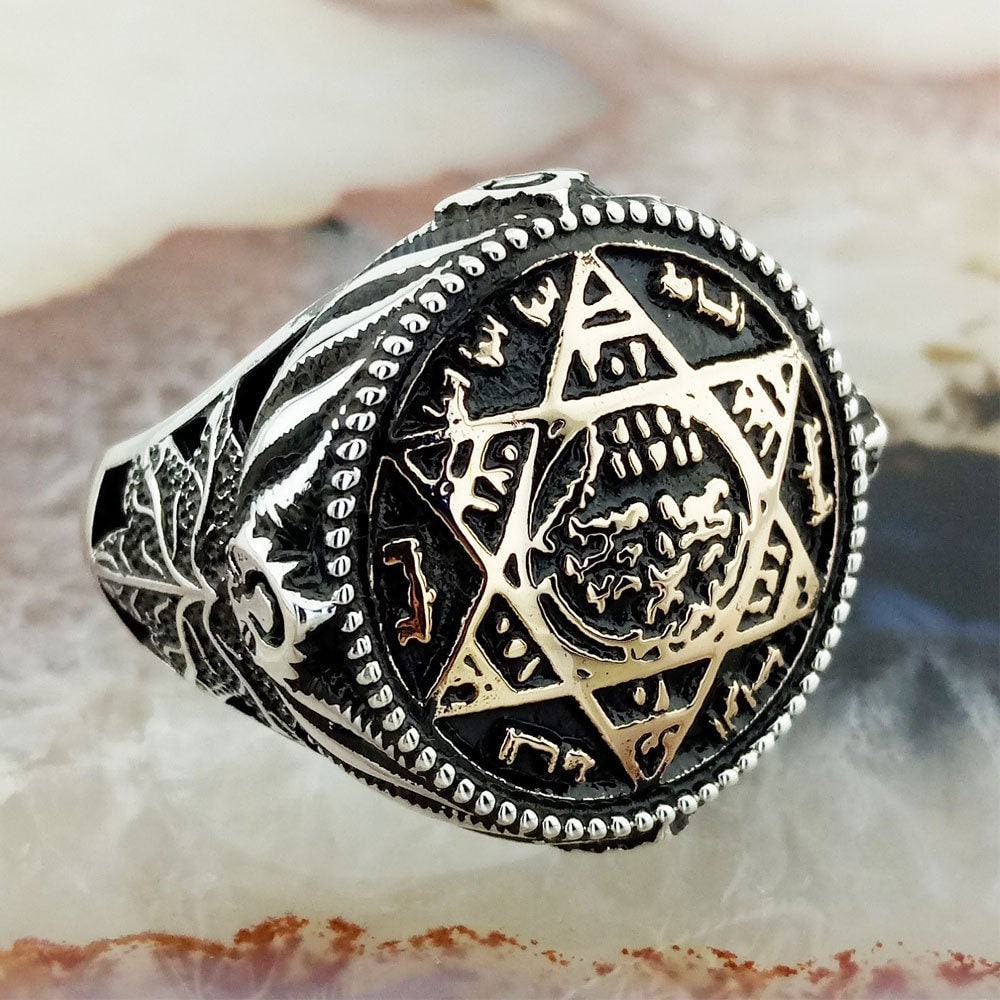 キング・ソロモンの印章リング：925スターリングシルバー製ユニ