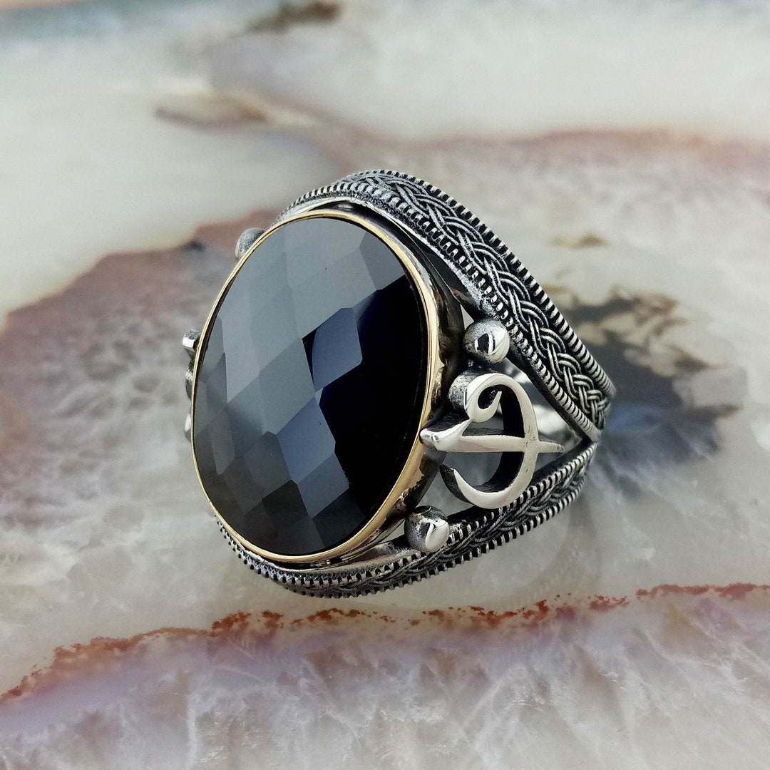 925 Sterling Silver Black Zircon Stone Elif Vav Men's Ring 925 Sterling Silver Black Zircon Stone Elif Vav Men's Ring