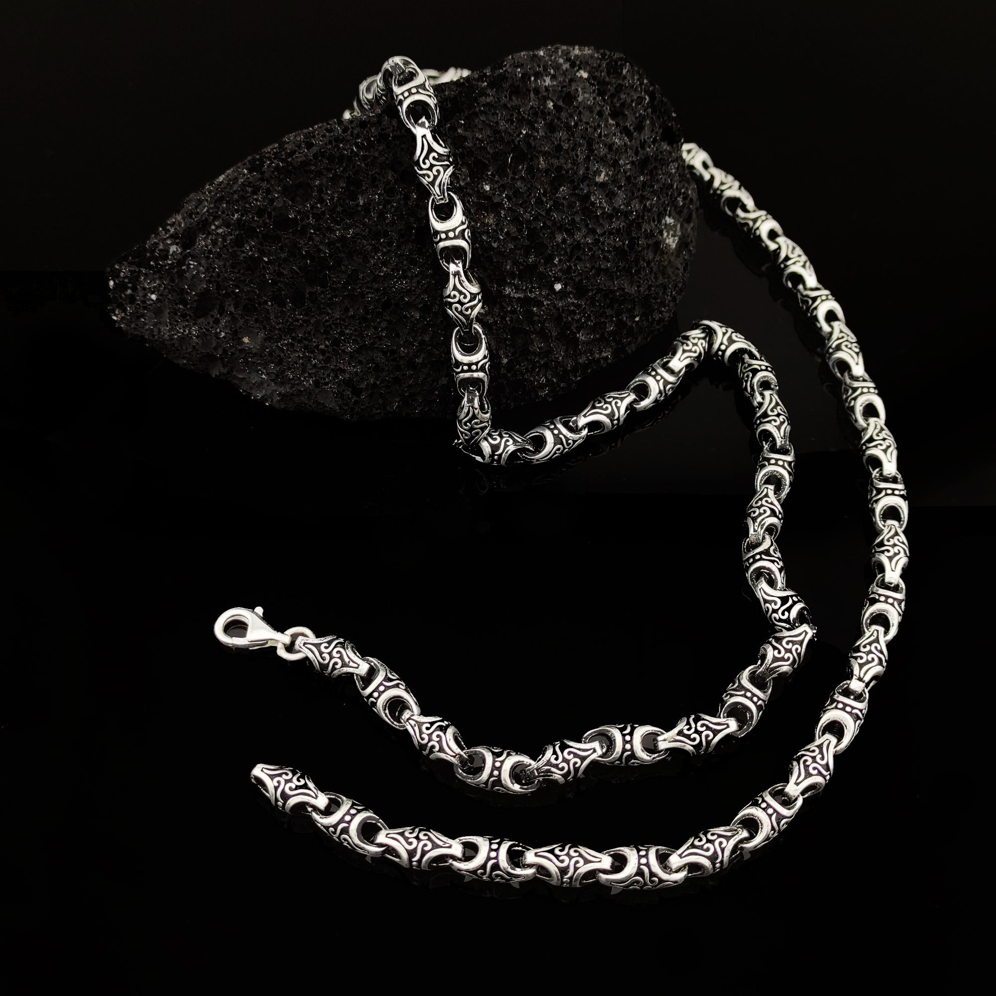 Handmade Oxidized Sterling Silver Chain: Viking Style Necklace