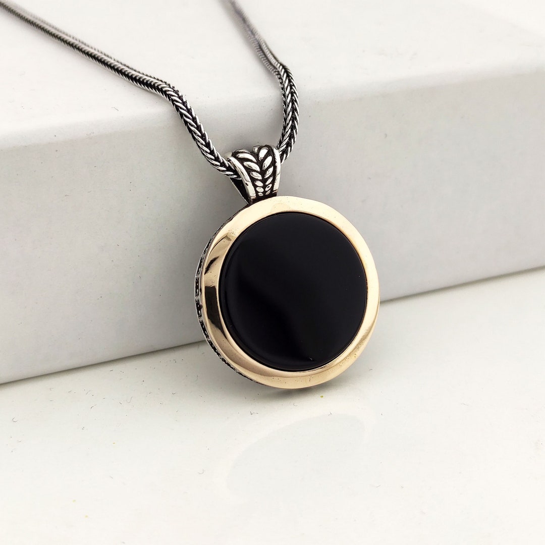 ★ROSEMONT★ Silver Black Onyx Necklace La Vie En Rose RC24B Sterling Silver Black Onyx Necklace, 925 Silver Black Onyx
