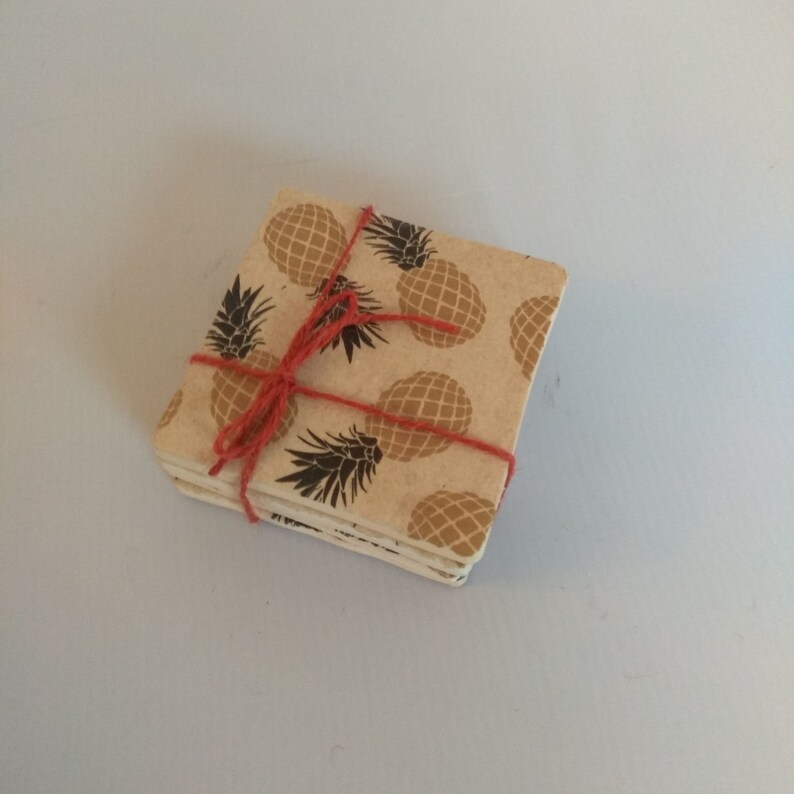 set of four hand decoupaged ceramic coasters