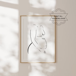 Descarga digital de arte de línea de embarazo, impresión de mujer embarazada, dibujo de línea de maternidad, arte de pared embarazada, regalo de partera, obra de arte de mamá