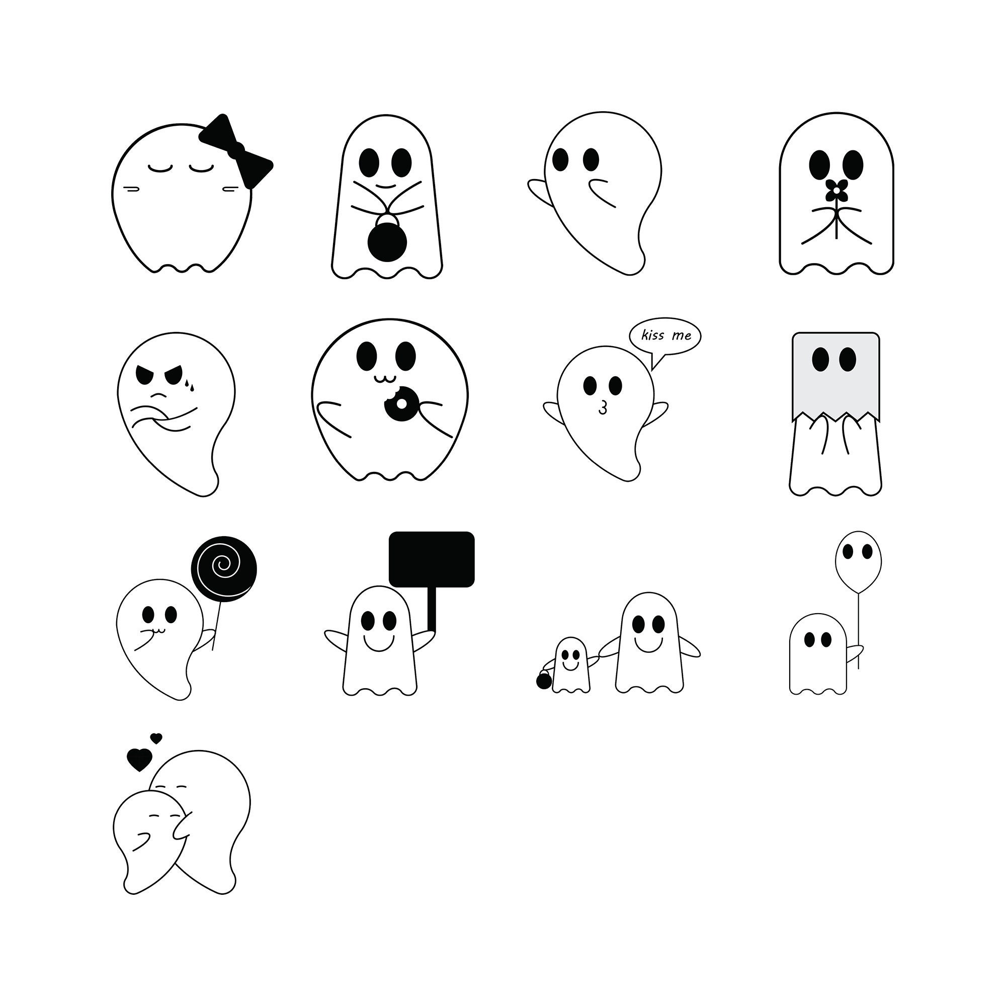 Cute Ghost Clip Art Set Of 14 Ghost Images Fun Halloween | Etsy