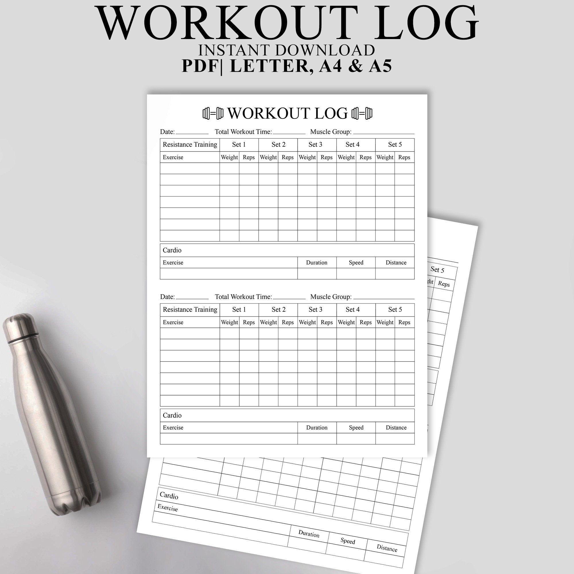 Workout Planner Printable Weight Training Log Exercise | Etsy
