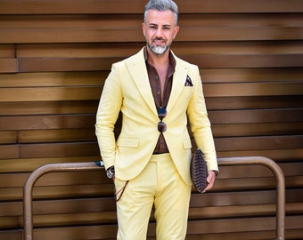 3 PIECE SUIT Yellow Suit With Vest Sharp and Confident Plain - Etsy