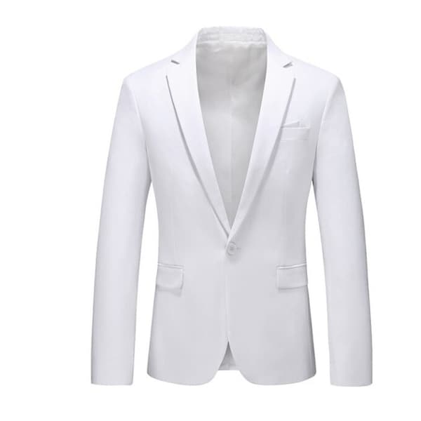 WHITE JACKET, MENS Blazer Jacket, Perfect Your Look with this Mono Collar One-Button Stylish Plain Slim Fit Blazer - Ideal for Any Season