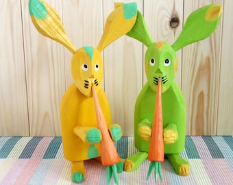 Bunny wooden figurine / Easter home decor / Rabbit wooden sculpture