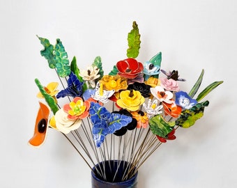Handmade Glazed Ceramic Flower Stem, Home Decor