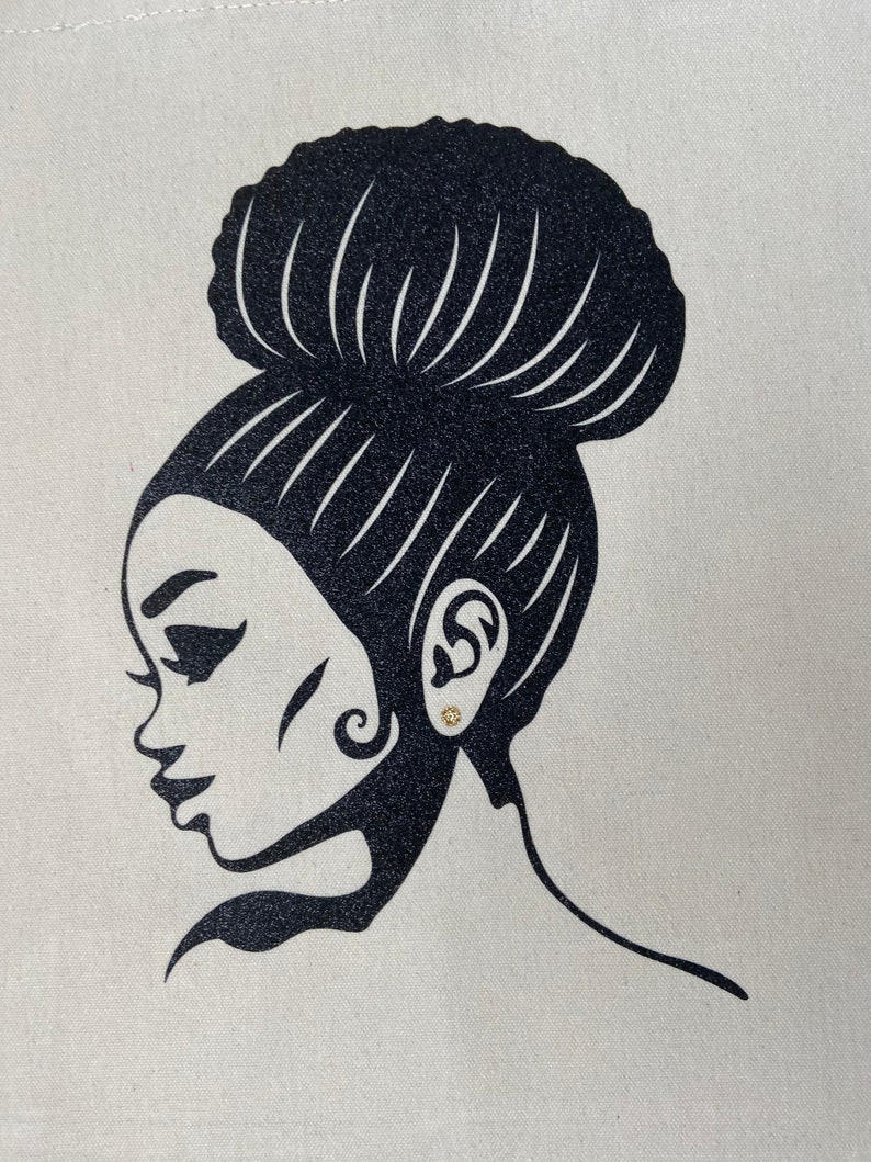 Bun Girl Tote Glitter Tote Black Girls Rock Natural Canvas Bag Black Girl Magic African American Diva Natural Hair