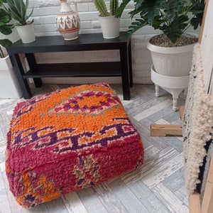 Vintage Kilim Pouf, Moroccan boujaad pouf, floor cushion cover-mqnifique floor cushion-Outdoor Furniture Pouf-Vintage Berber Pouf image 8