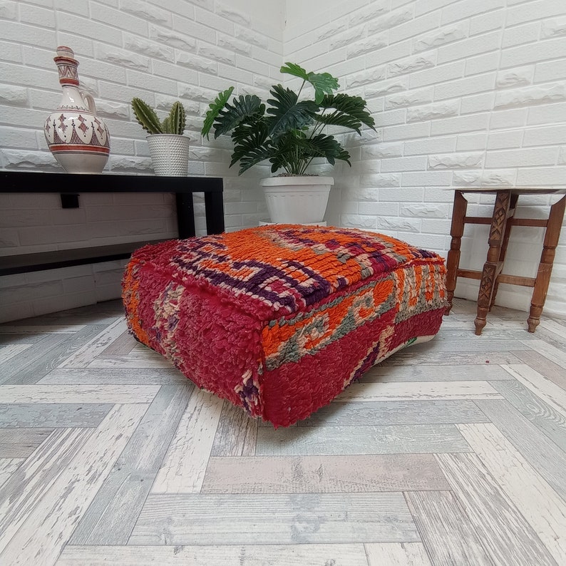 Vintage Kilim Pouf, Moroccan boujaad pouf, floor cushion cover-mqnifique floor cushion-Outdoor Furniture Pouf-Vintage Berber Pouf image 3