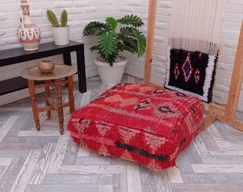 Moroccan Kilim Pouf-Berber Floor Cushio - Bohemian Living Room Decor-Hassock & Ottoman Footstool - Handwoven kilim Pouffe - Unstuffed