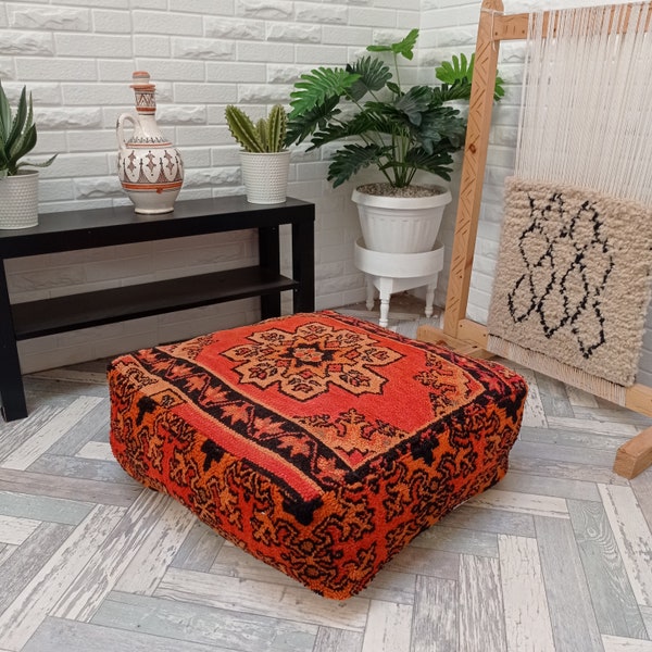 berbères vintage billow ,Moroccan Kilim Pouf,Vintage Moroccan Ottoman,Yoga Meditation Cushion,Outdoor Red Kilim Pillow, Vintage Boujaad