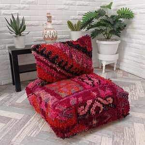 Beni Ourain Moroccan Pouf , Vintage Square Pouf, Berber Floor Cushion-Moroccan Kilim Pouf , Floor Pouf- Moroccan floor cushion,