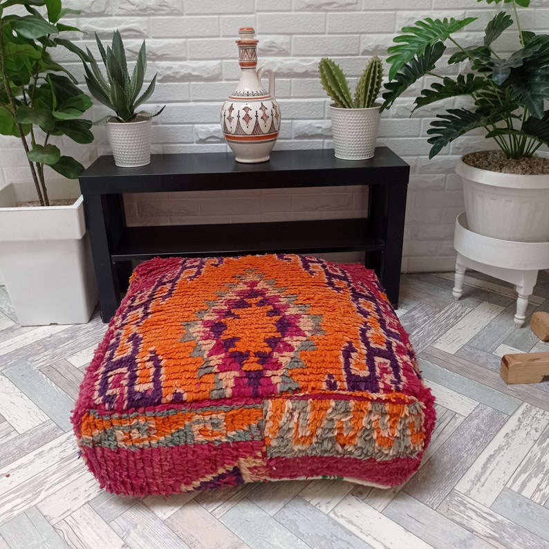 Vintage Kilim Pouf, Moroccan boujaad pouf, floor cushion cover-mqnifique floor cushion-Outdoor Furniture Pouf-Vintage Berber Pouf image 9