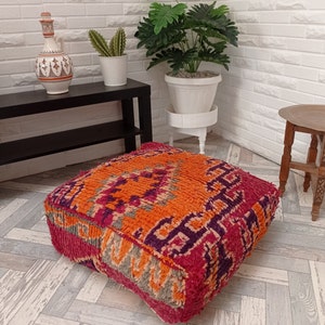 Vintage Kilim Pouf, Moroccan boujaad pouf, floor cushion cover-mqnifique floor cushion-Outdoor Furniture Pouf-Vintage Berber Pouf image 2
