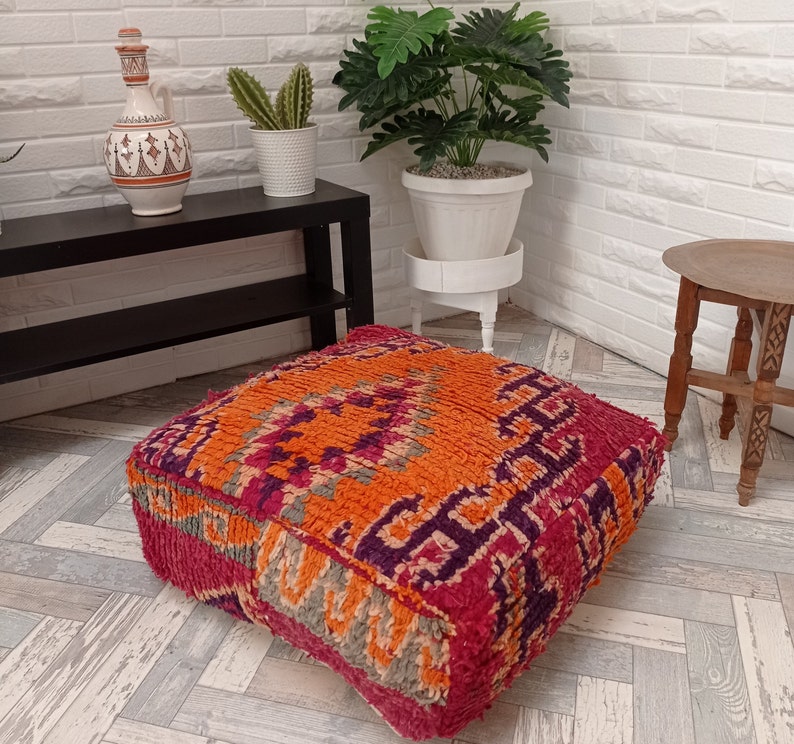 Vintage Kilim Pouf, Moroccan boujaad pouf, floor cushion cover-mqnifique floor cushion-Outdoor Furniture Pouf-Vintage Berber Pouf image 2
