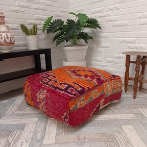 Vintage Kilim Pouf, Moroccan boujaad pouf, floor cushion cover-mqnifique floor cushion-Outdoor Furniture Pouf-Vintage Berber Pouf image 1