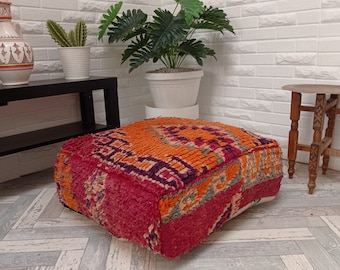 Vintage Kilim Pouf, Moroccan boujaad pouf, floor cushion cover-mqnifique floor cushion-Outdoor Furniture Pouf-Vintage Berber Pouf