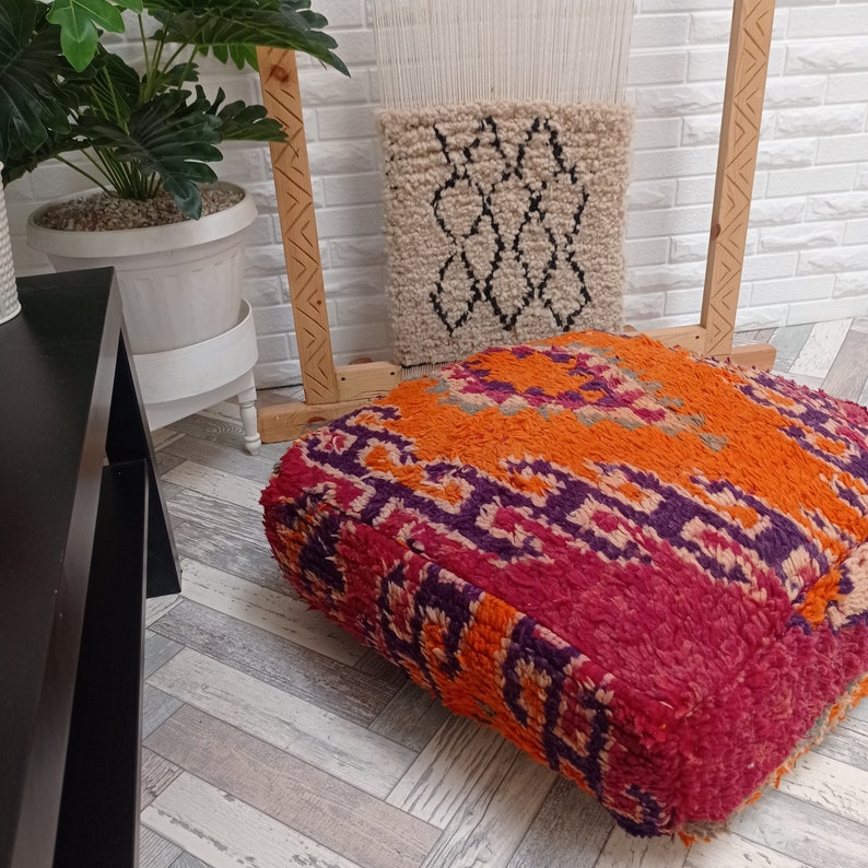 Vintage Kilim Pouf, Moroccan boujaad pouf, floor cushion cover-mqnifique floor cushion-Outdoor Furniture Pouf-Vintage Berber Pouf image 7