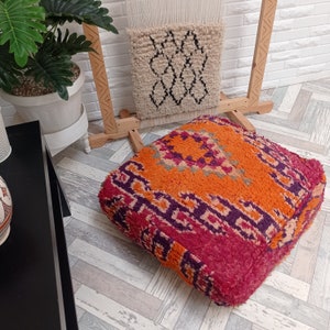 Vintage Kilim Pouf, Moroccan boujaad pouf, floor cushion cover-mqnifique floor cushion-Outdoor Furniture Pouf-Vintage Berber Pouf image 6