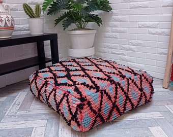 Bohemian Living Room Decor -Moroccan Kilim Pouf - Berber Floor Cushion - Hassock & Ottoman Footstool - Handwoven kilim Pouffe - Unstuffed