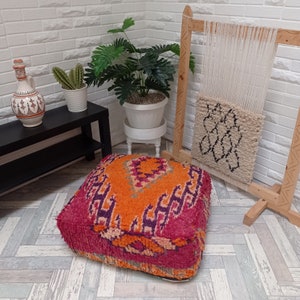 Vintage Kilim Pouf, Moroccan boujaad pouf, floor cushion cover-mqnifique floor cushion-Outdoor Furniture Pouf-Vintage Berber Pouf image 5