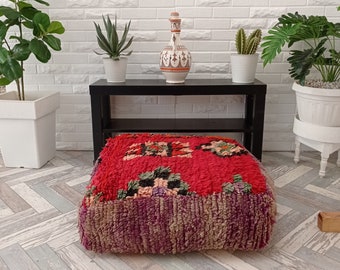 Vintage Berber Moroccan Pouf,Moroccan Kilim Pouf,Vintage Moroccan Ottoman,Yoga Meditation Cushion,Outdoor Red Kilim Pillow, Vintage Boujaad