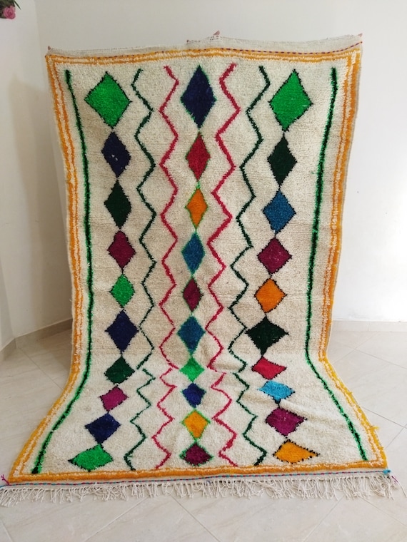 Multicolor handmade Moroccan carpet, Berber carpet Woven from natural wool in bright colors