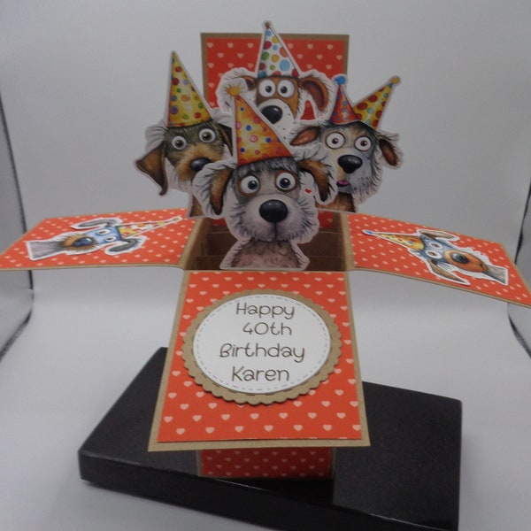Dogs in Party Hats Birthday Card. Anniversary Thank you Large Handmade and can be personalised to your requirements.