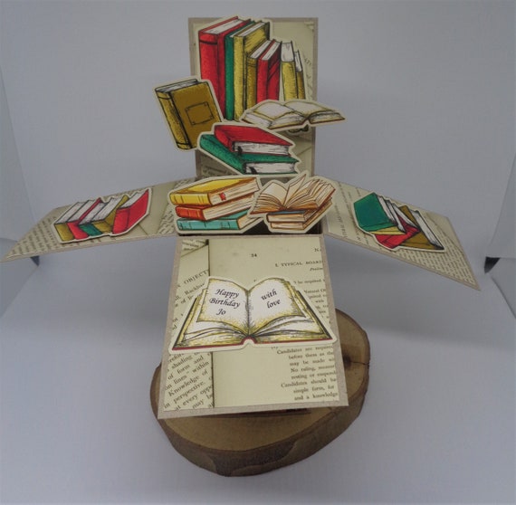 Book Lover, Book Worm Pop Up Box card - Handmade and Personalised to your requirements.