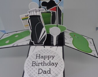 Golf Pop up Box card, Handmade can be personalised to your requirements.