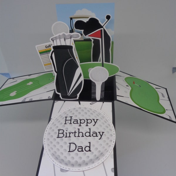 Golf Pop up Box card Large, Handmade can be personalised to your requirements Happy Birthday, Happy Father's Day, Congrats, Hole in One