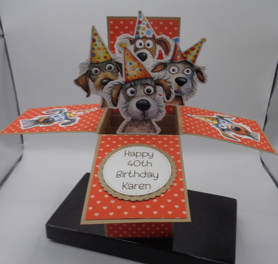 Dogs in Party Hats Pop up Birthday Card. Handmade and Personalised to ...