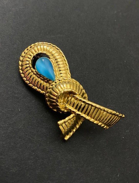 Vintage GIVENCHY Knot  Brooch/Gold Ton/Blue Glass