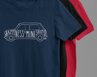Happiness is mini shaped t shirt / Birthday gifts for Mini owners / Vintage cars t shirt / Classic mini t shirt / Christmas gifts