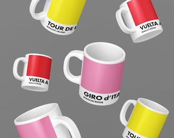 Grand Tour Cycling Mug Set: Giro, Tour de France, Vuelta Espana, World Champion