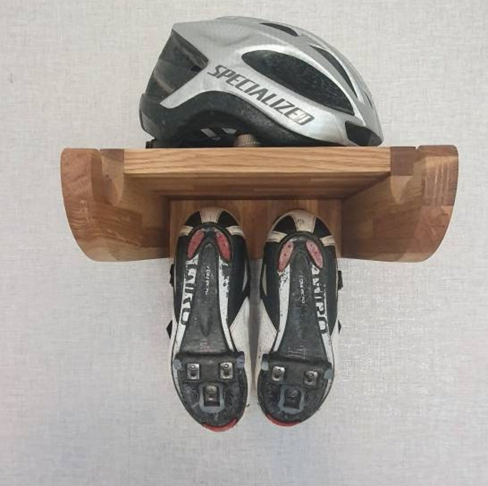 Handmade Solid Oak Wall Mounted Bike Rack With Storage Shelf - Etsy