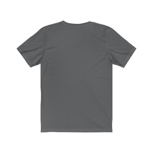 May include: A charcoal gray short-sleeved t-shirt. The shirt is made of a soft, comfortable material.