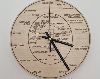 Cricket fielding clock, Wooden clock, Cricket clock, Personalised Cricket gifts, Gifts for cricketers, Birthday gifts for cricketers