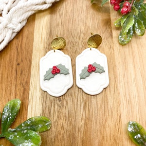 Holiday Holly Earrings | Polymer Clay Winter Earrings | Gifts for Friends | Gifts for Earrings Lovers | Clay Christmas Earrings