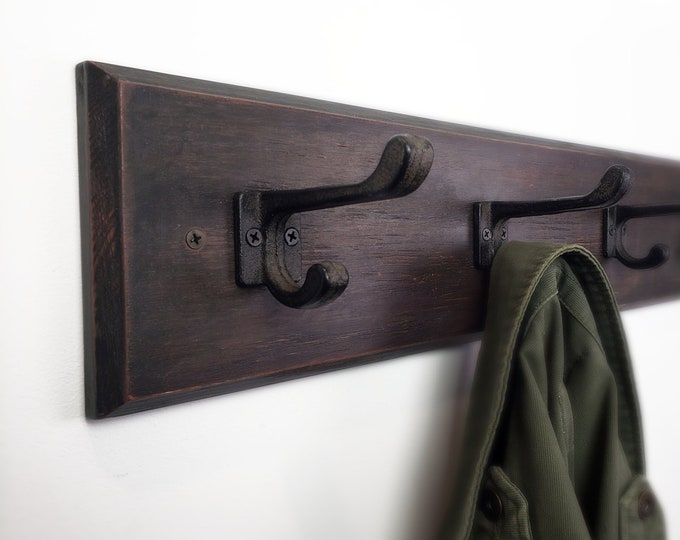 Wall Mounted Coat Rack, Rustic Coat Rack, Wall Hanging, Entryway Organizer, Wooden Coat Rack, Black Hooks, Mudroom Coat Rack, Handcrafted