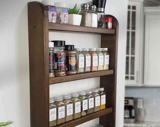 Spice Rack, Handmade Wall Mounted Wooden Spice Holder, Spice Organizer, Kitchen Spice Bottle Rack, Custom Spice Rack, Hanging Spice Rack