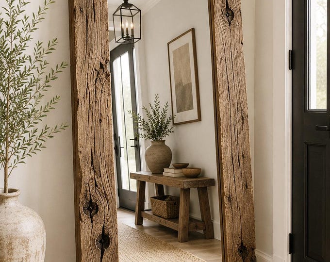 Rustic Full-Length Floor Mirror | Handcrafted Distressed Wood Mirror | Extra Large Leaning Mirror | Farmhouse Entryway Mirror | Rustic