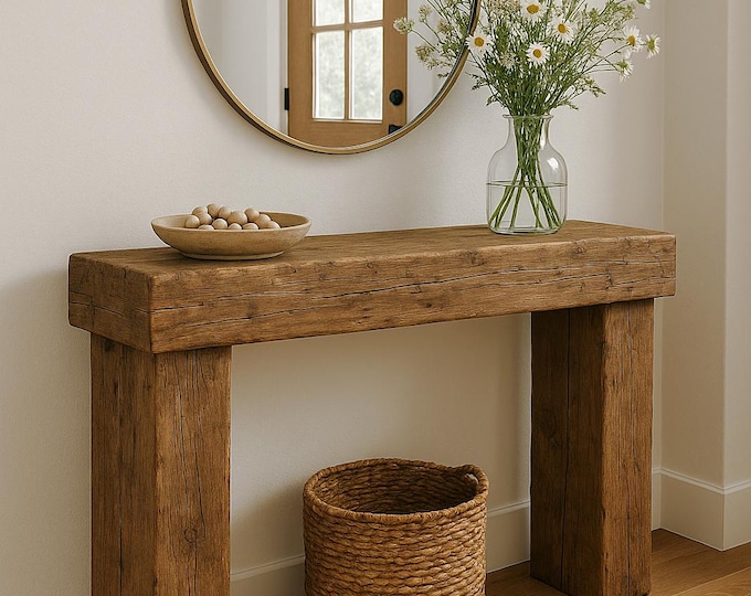 Rustic Pine Console Table – Handmade Entryway Table, Farmhouse Beam Console, Hollow Beam Design