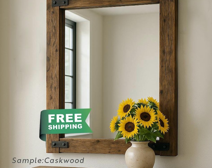 Rustic Wooden Wall Mirror, Farmhouse Wall Decor, Wood Mirror Entryway, Bedroom Mirror Large, Wood Wall Mirror, Handmade, Framed Wood Mirror